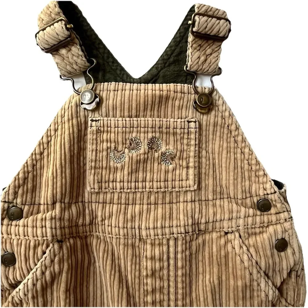 VTG Y2k 03 Gymboree Baby 6-9 Bib Overalls Corduroy Gym-mark Tan Nature Hedgehog